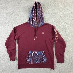 Hooey Hoodie Aztec Print Pocket Pouch Maroon Pullover Embroidered Logo Mens XXL
